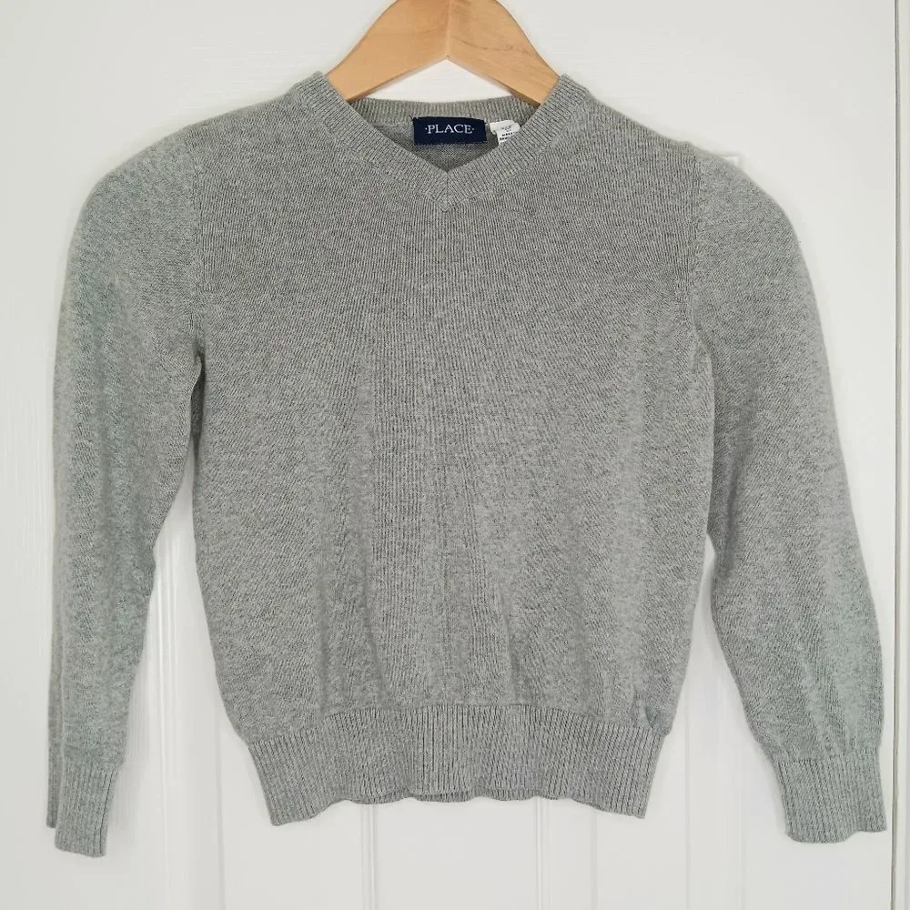 THE CHILDREN’S PLACE Boys Gray V-Neck Cotton Sweater Size 5/6 Classic Cozy